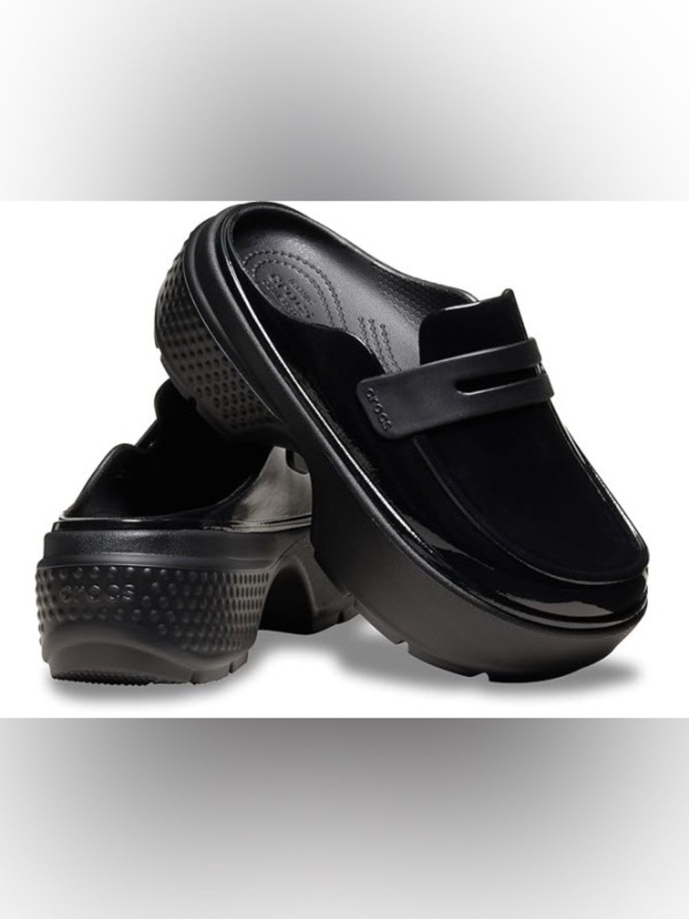 Crocs STOMP High Shine Patent Black Platform Loafers for Women - Picture 4 of 6